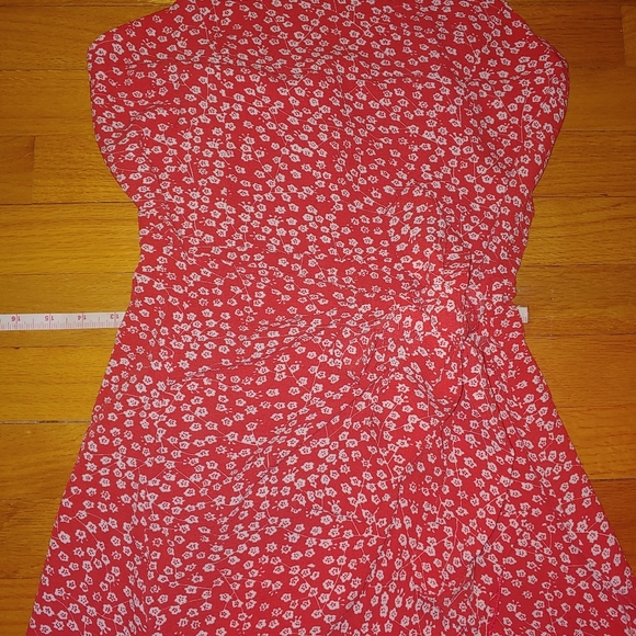 Red Ditsy Floral Ruffle Hem Knot Zipper Midi Summer Dress MEDIUM - Picture 13 of 16